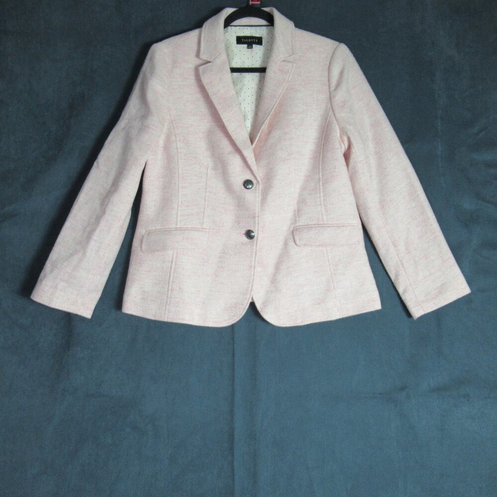 Talbots Blazer Womens 12 Pink Wool Blend Single Breasted Jacket Office Lux New